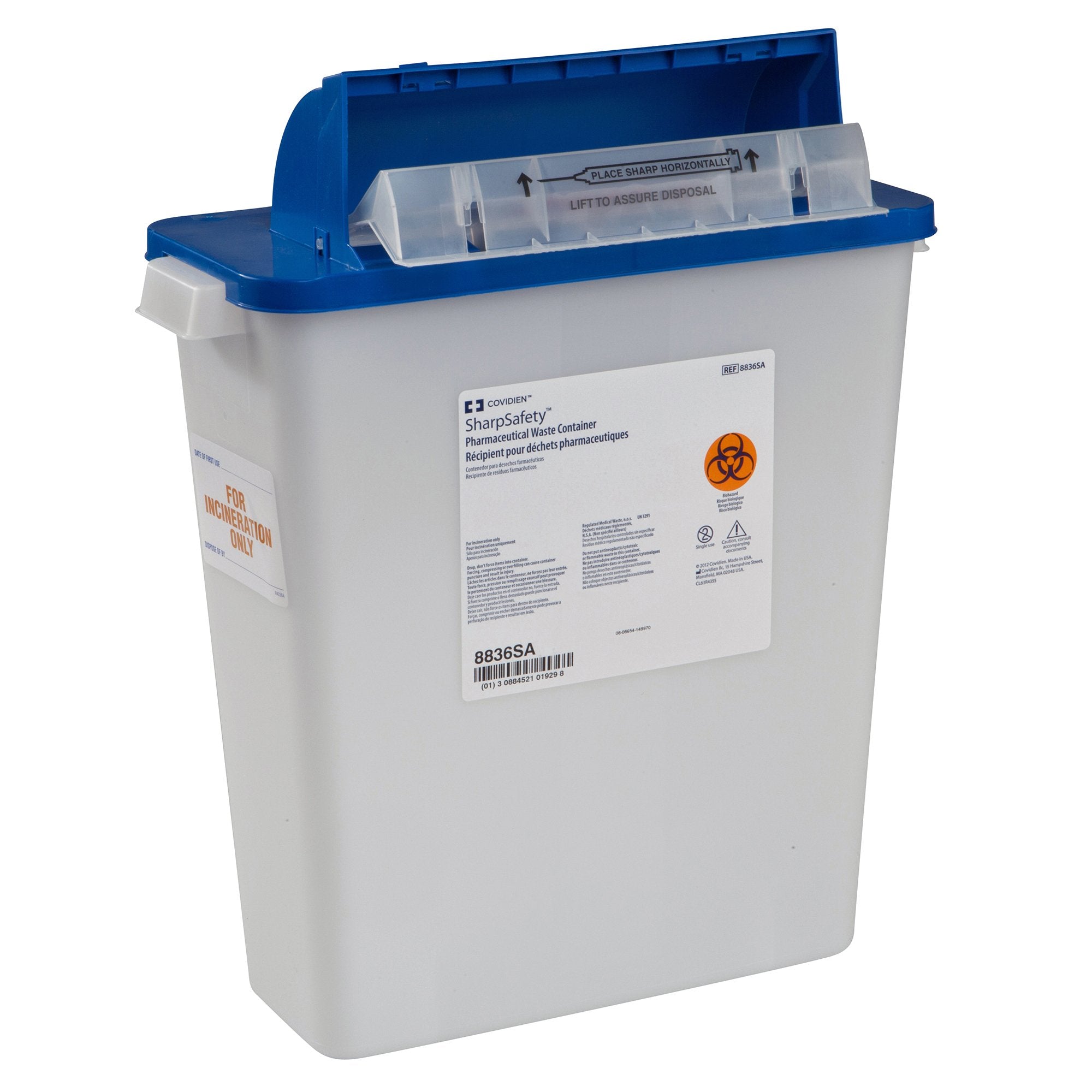 Pharmaceutical Waste Container PharmaSafety White Base 16-1/2 H X 13-3/4 W X 6 D Inch Horizontal Entry 3 Gallon