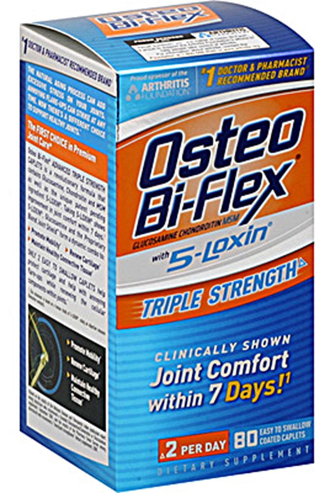 Joint Health Supplement Osteo-Bi-Flex with 5 Loxin Advanced Glucosamine 1,500 mg Strength Caplet 80 per Bottle, Packaging Type- Box