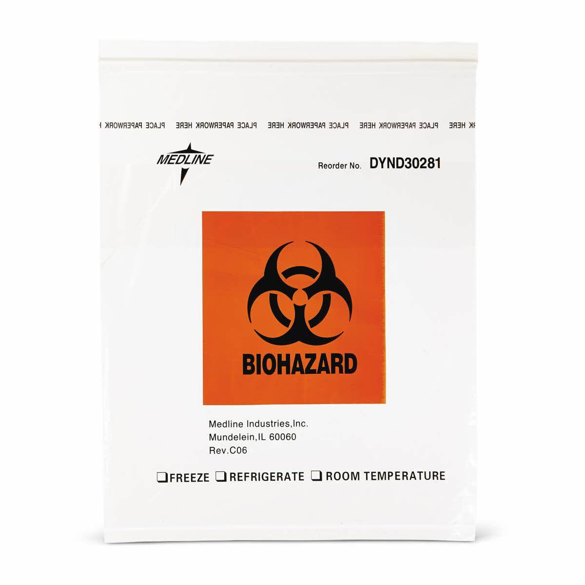 Specimen Transport Bag 12 X 15 Inch Zip Closure Biohazard Symbol / Storage Instructions NonSterile, Packaging Type- Case