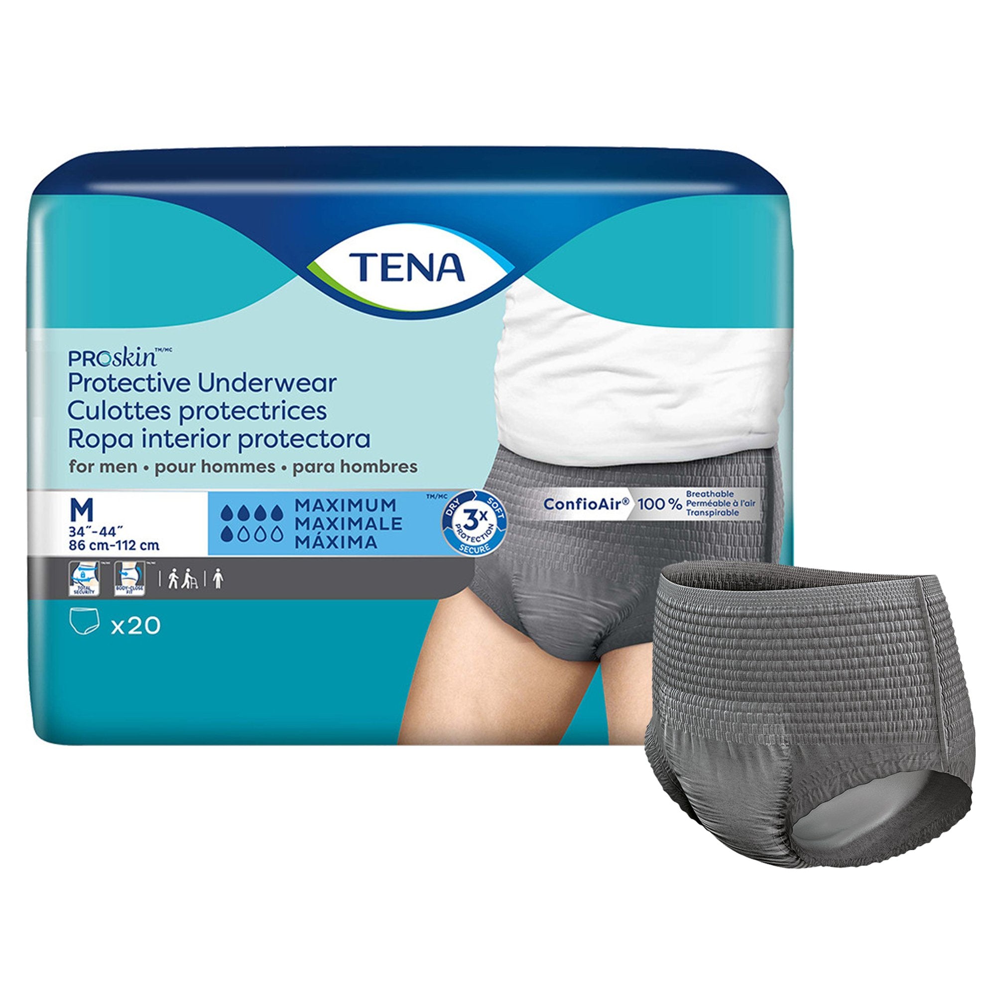 Male Adult Absorbent Underwear TENA ProSkin Pull On with Tear Away Seams Medium Disposable Moderate Absorbency, Packaging Type- Case