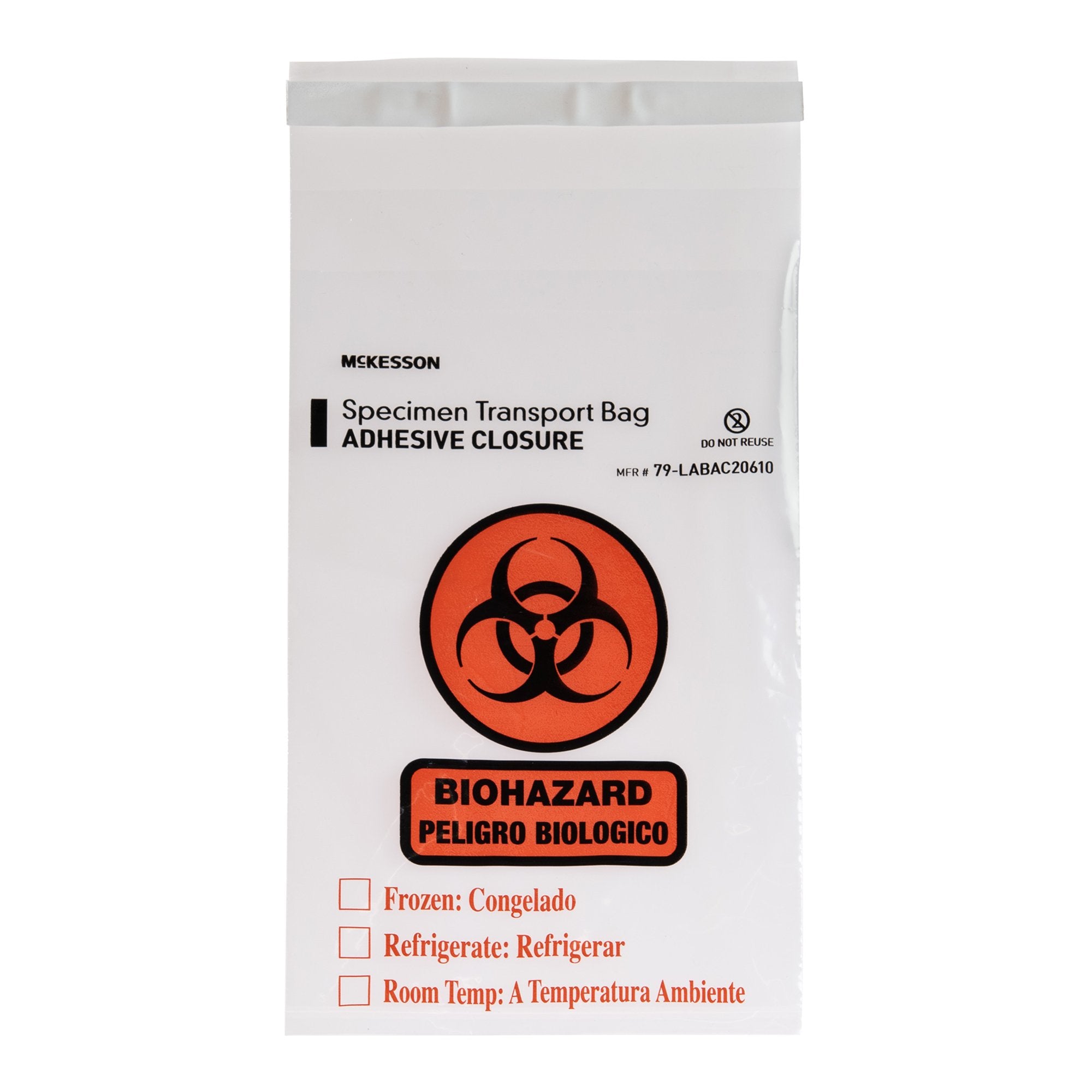 Specimen Transport Bag with Document Pouch McKesson 6 X 10 Inch Adhesive Closure Biohazard Symbol / Storage Instructions NonSterile, Packaging Type- Case