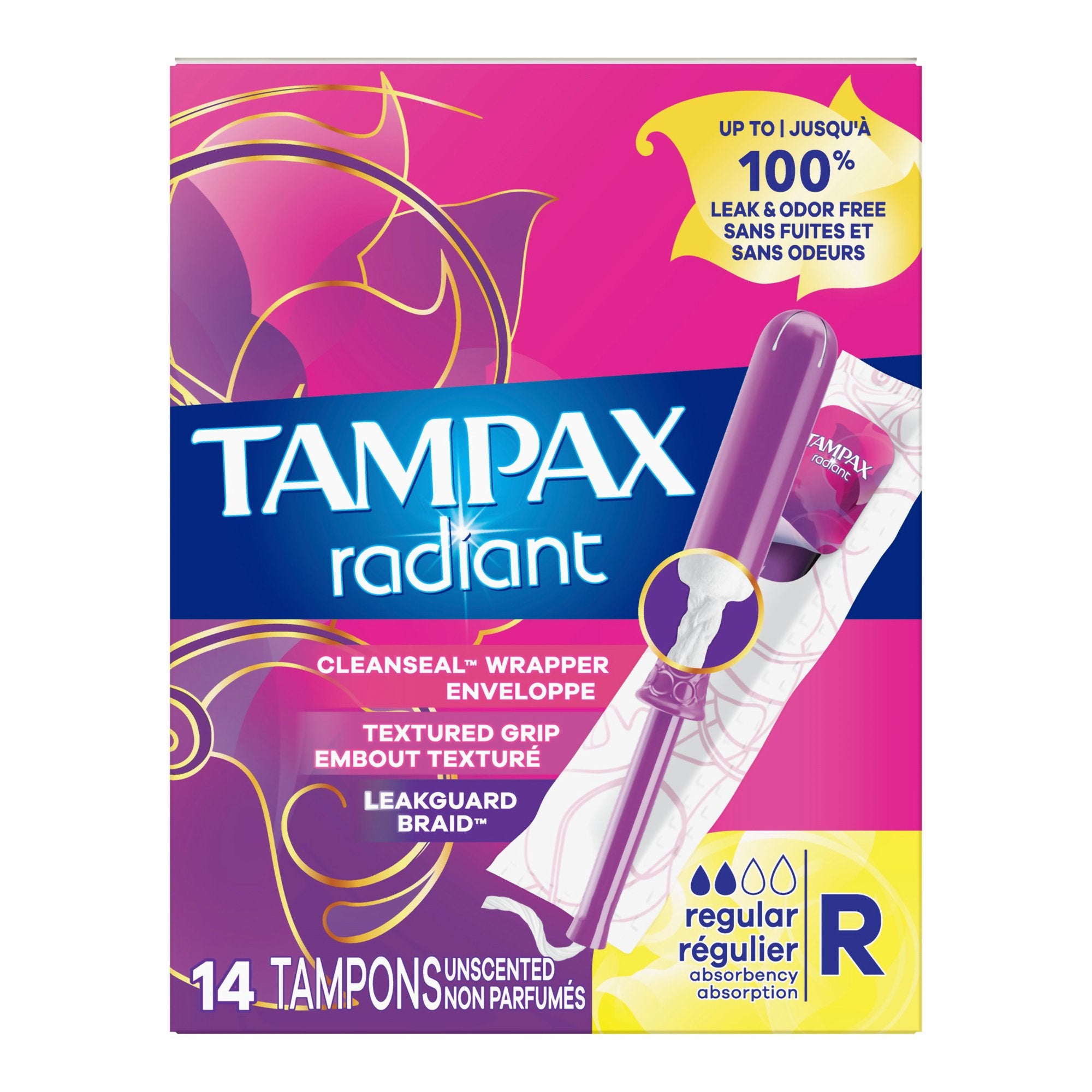 Tampon Tampax® Radiant Regular Absorbency Plastic Applicator Individually Wrapped