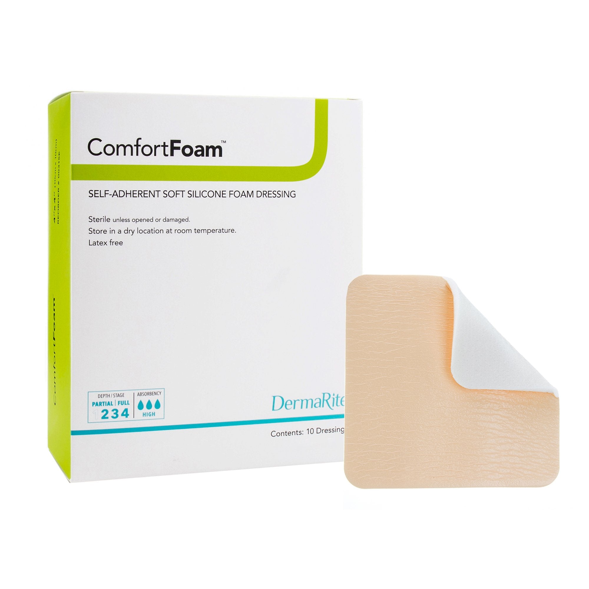 Foam Dressing ComfortFoam 3 X 3 Inch Without Border Film Backing Silicone Face Square Sterile, Packaging Type- Box