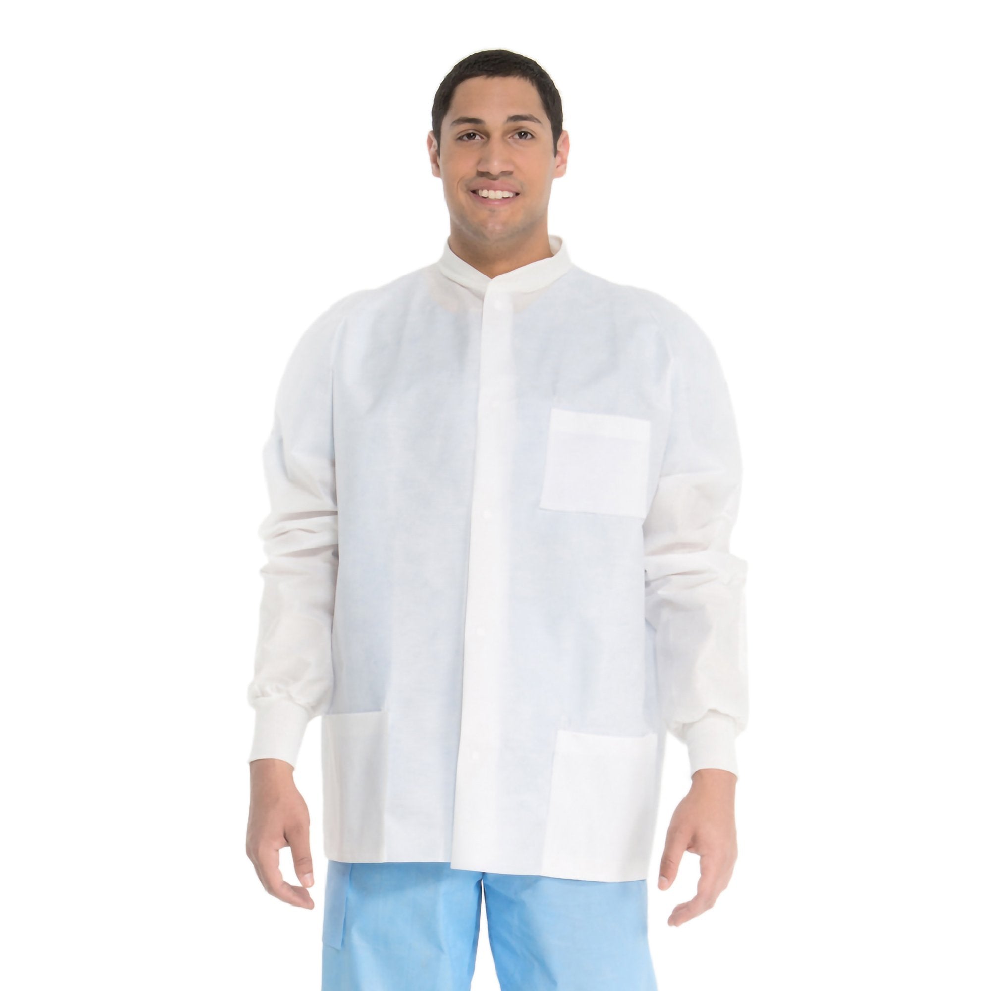 Lab Jacket White Large Hip Length 3-Layer SMS Disposable, Packaging Type- Case