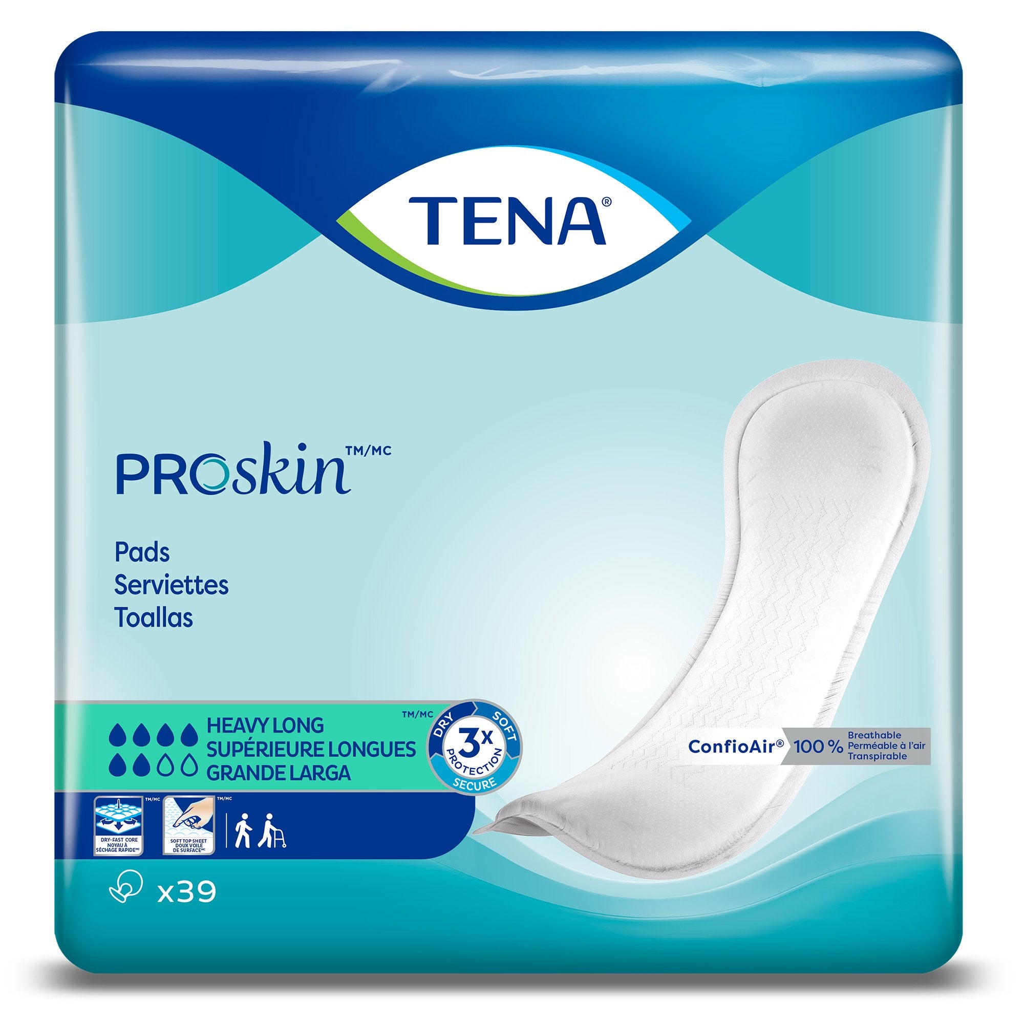 Bladder Control Pad TENA ProSkin Heavy Long 15 Inch Length Heavy Absorbency Dry-Fast Core One Size Fits Most, Packaging Type- Case