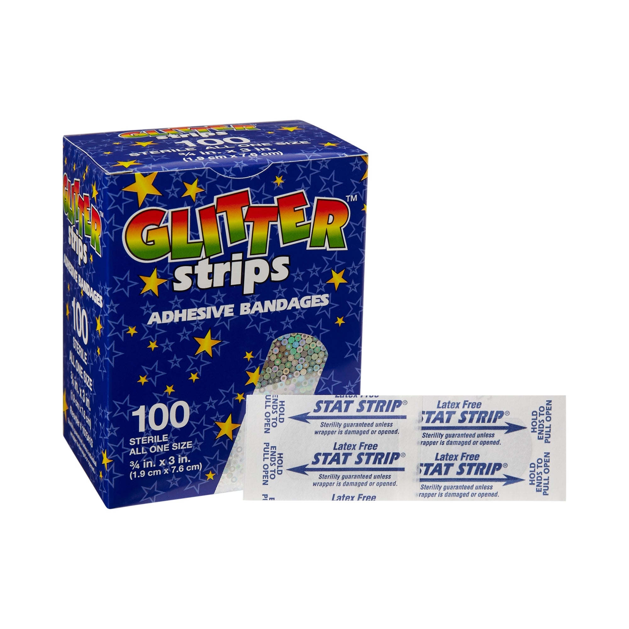 Adhesive Strip Glitter Stat Strip 3/4 X 3 Inch Plastic Rectangle Kid Design (Glitter Strips) Sterile, Packaging Type- Box