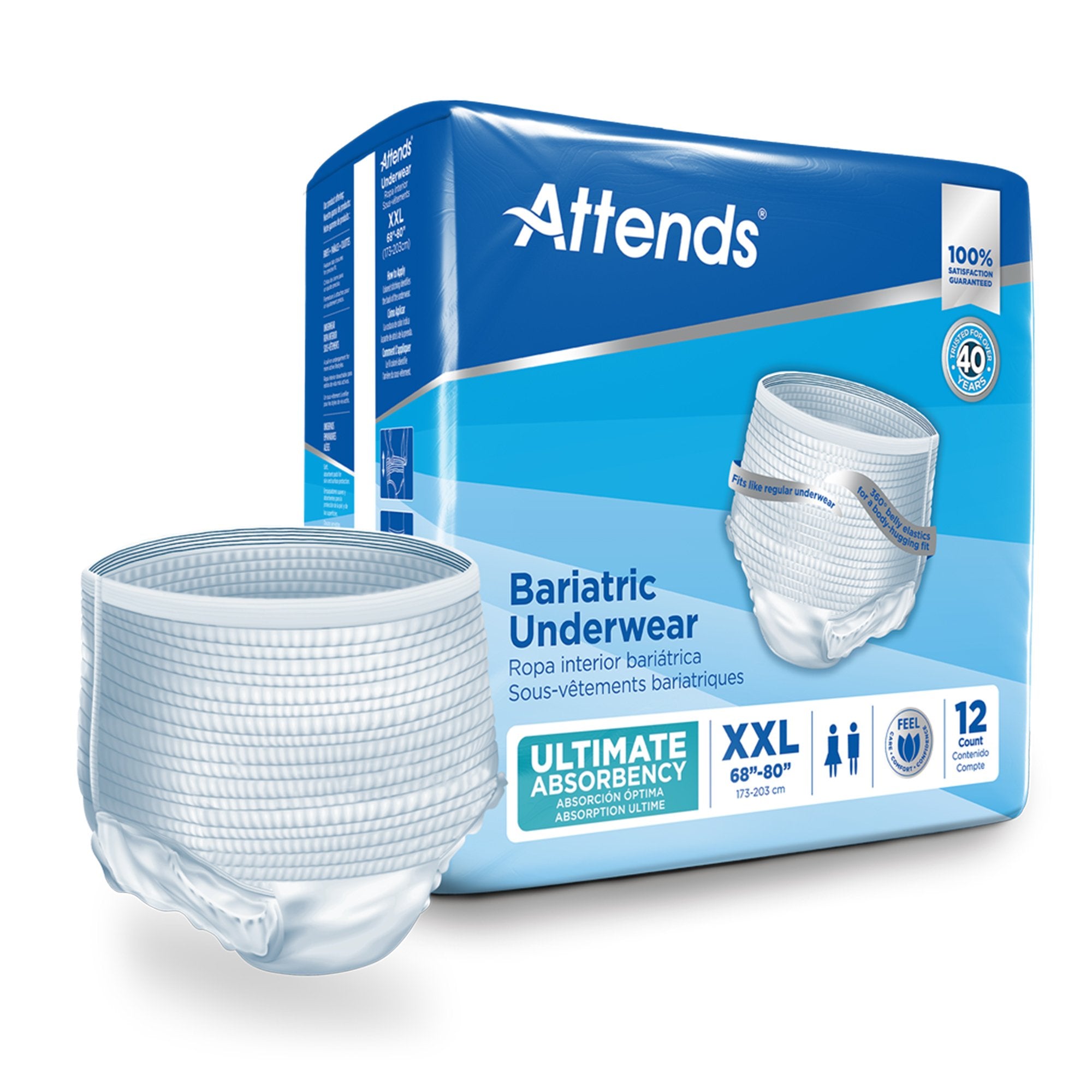 Unisex Adult Absorbent Underwear Attends Bariatric Pull On with Tear Away Seams 2X Large Disposable Heavy Absorbency