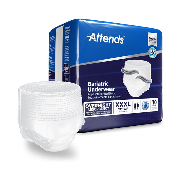 Unisex Adult Absorbent Underwear Attends Bariatric Pull On with Tear Away Seams 3X Large Disposable Heavy Absorbency