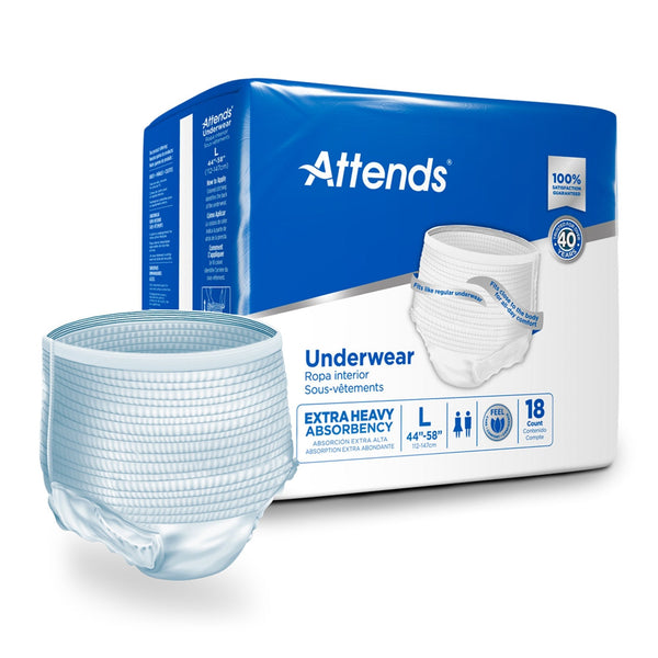 Unisex Adult Absorbent Underwear Attends Care Pull On with Tear Away Seams Large Disposable Heavy Absorbency
