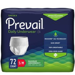 unisex adult absorbent underwear prevail daily underwear maximum pull on with tear away seams small medium disposable heavy absorbency packaging type case