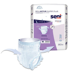 unisex adult absorbent underwear seni active super plus pull on with tear away seams medium disposable heavy absorbency packaging type case