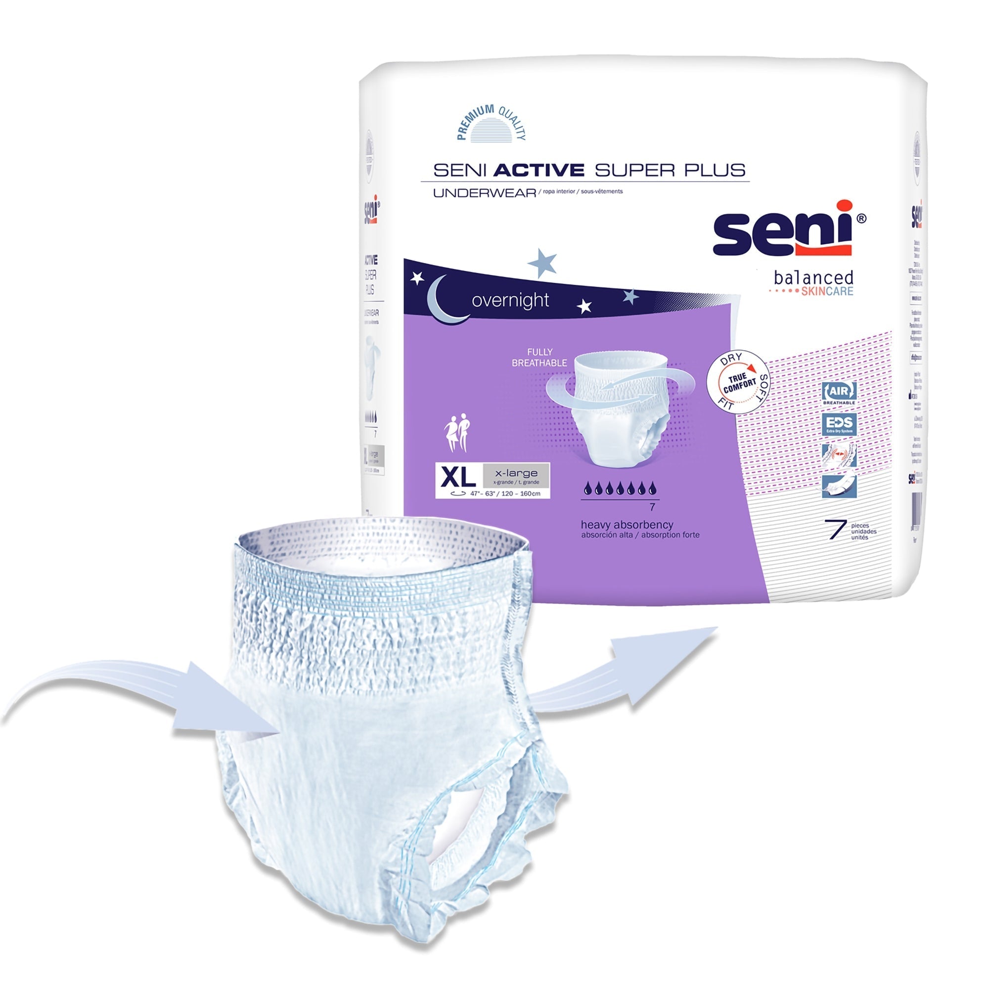unisex adult absorbent underwear seni active super plus pull on with tear away seams x large disposable heavy absorbency packaging type case