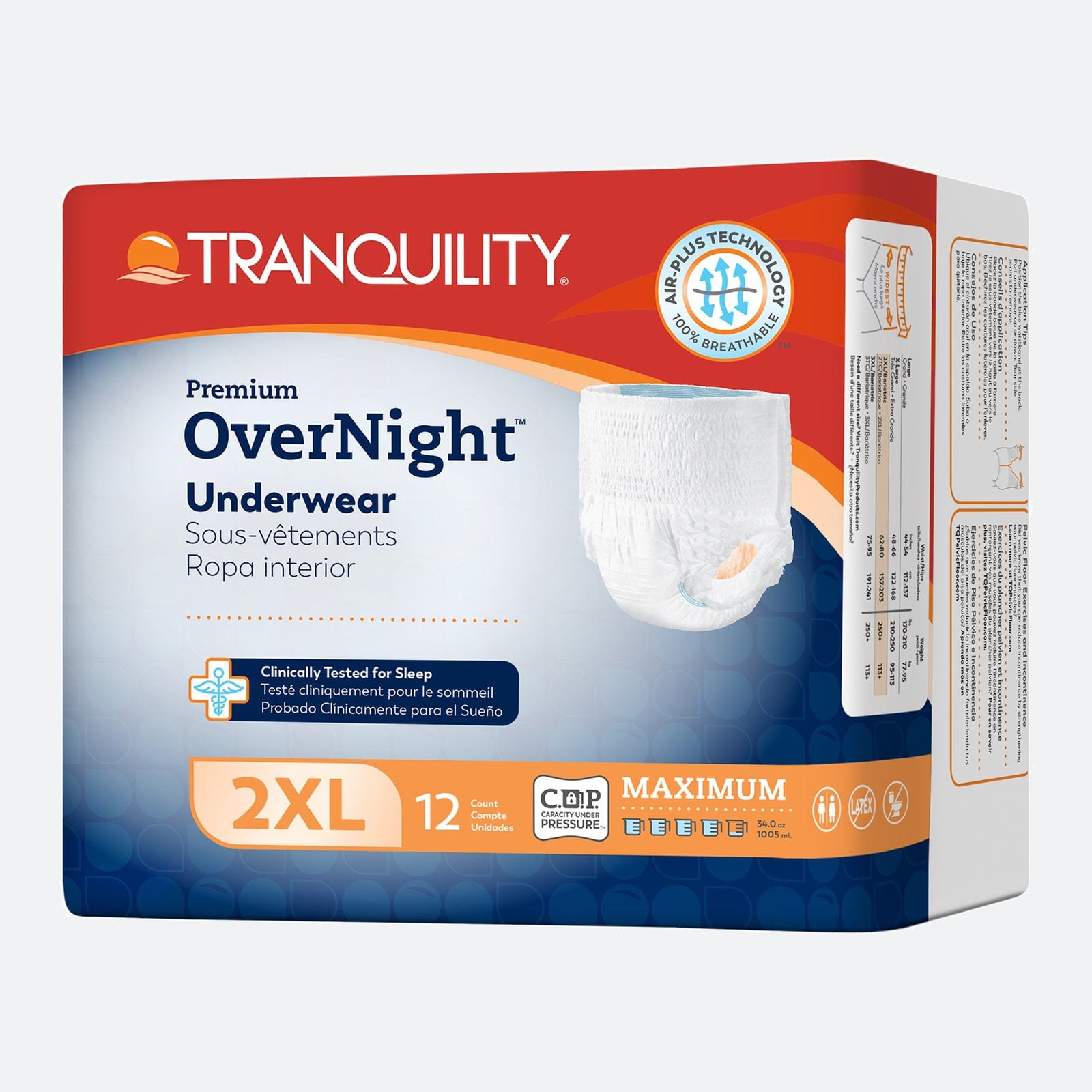 Unisex Adult Absorbent Underwear Tranquility Premium OverNight Pull On with Tear Away Seams 2X Large Disposable Heavy Absorbency