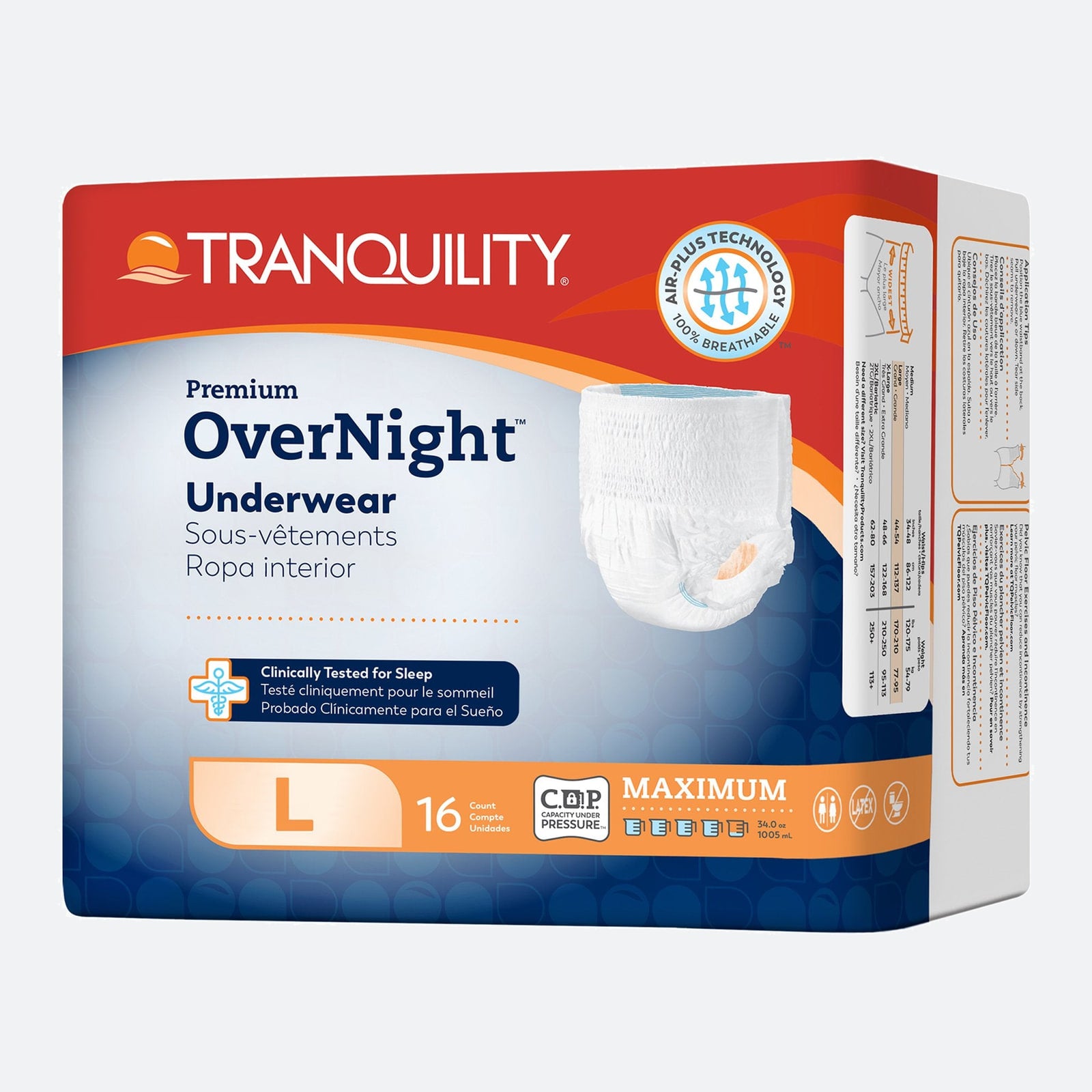Unisex Adult Absorbent Underwear Tranquility Premium OverNight Pull On with Tear Away Seams Large Disposable Heavy Absorbency