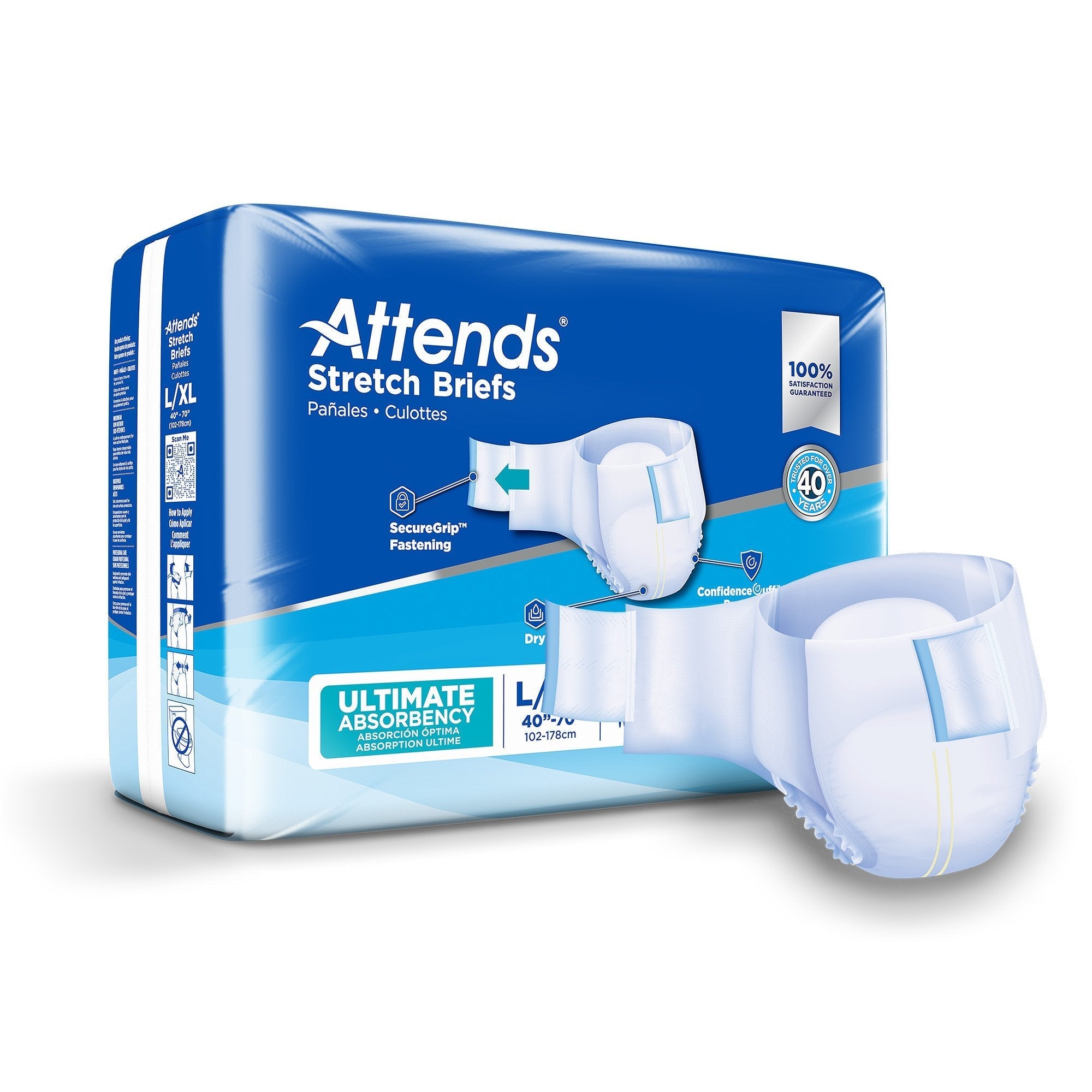 Unisex Adult Incontinence Brief Attends Stretch Large / X Large Disposable Heavy Absorbency