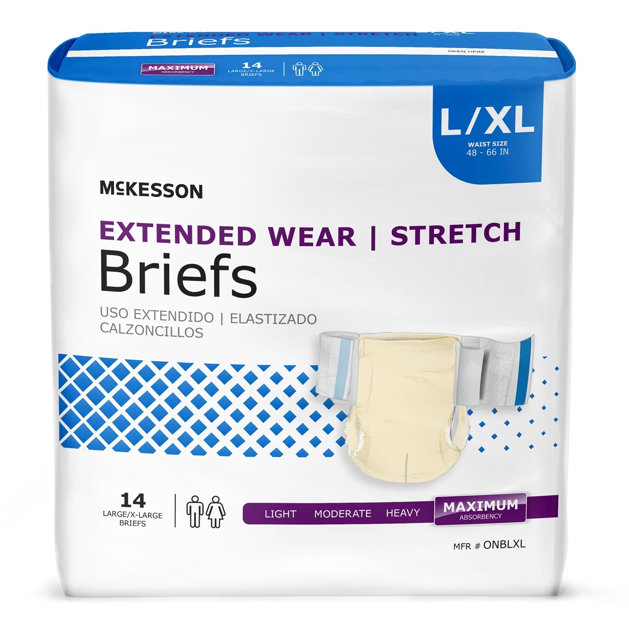 Unisex Adult Incontinence Brief McKesson Extended Wear Large / X Large Disposable Heavy Absorbency