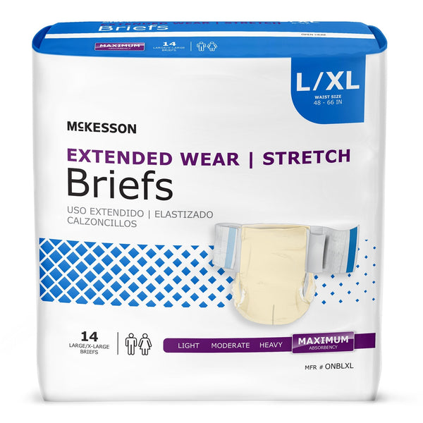 Unisex Adult Incontinence Brief McKesson Extended Wear Large / X Large Disposable Heavy Absorbency