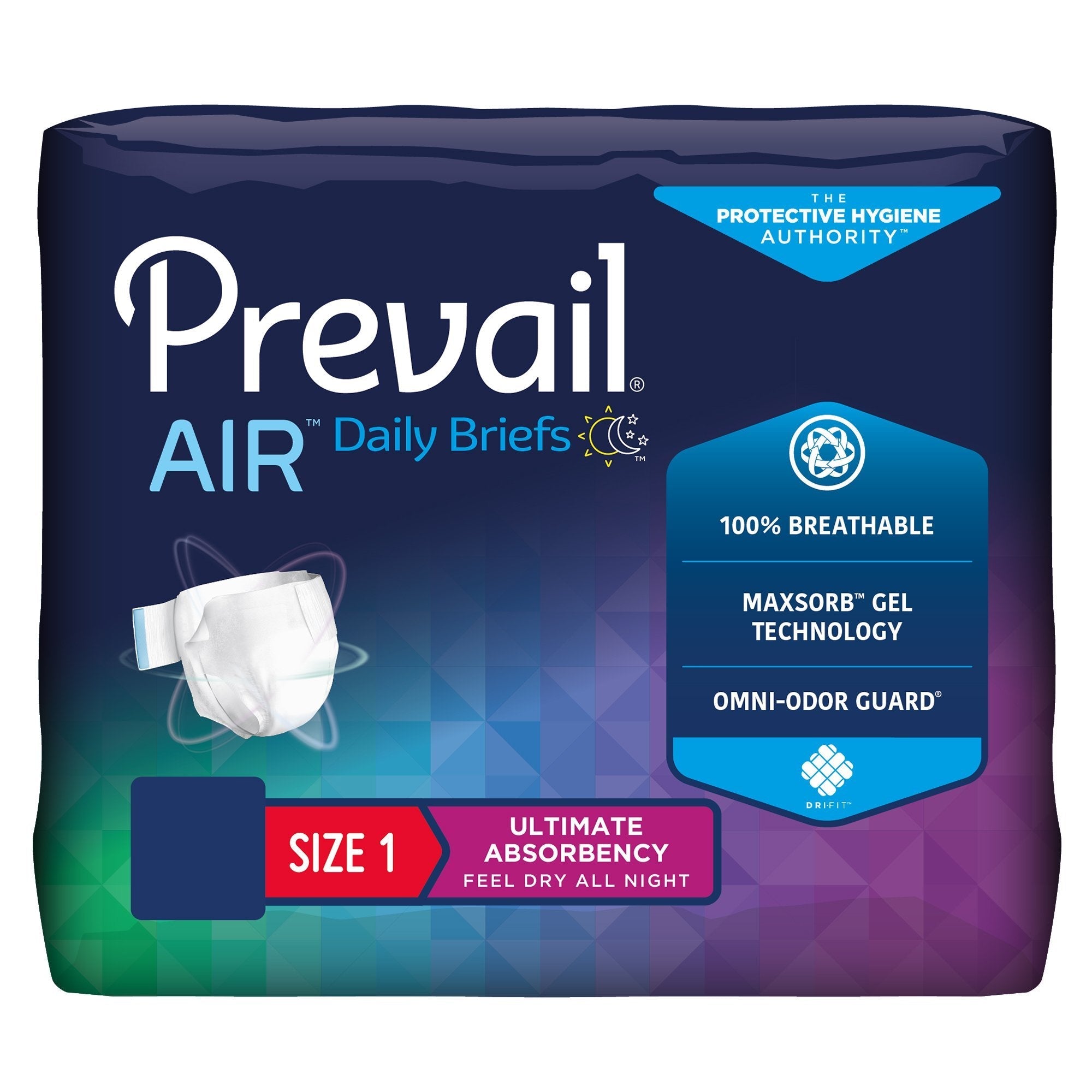 Unisex Adult Incontinence Brief Prevail Air Size 1 / Medium Disposable Heavy Absorbency