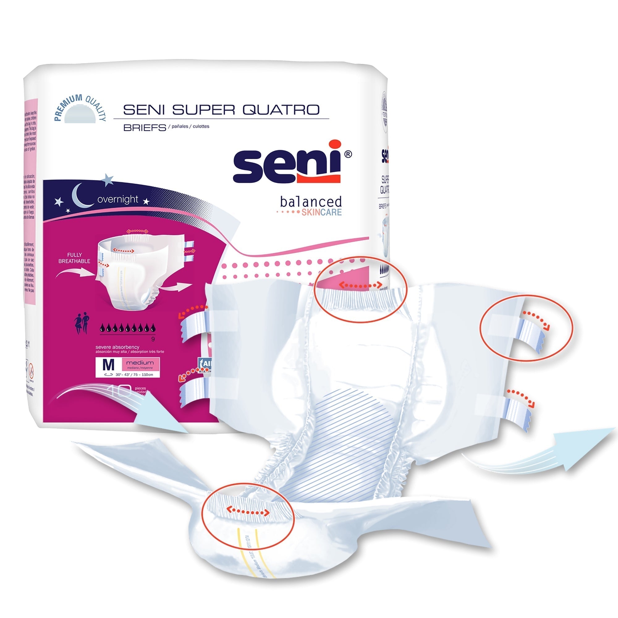 unisex adult incontinence brief seni super quatro medium disposable heavy absorbency packaging type case