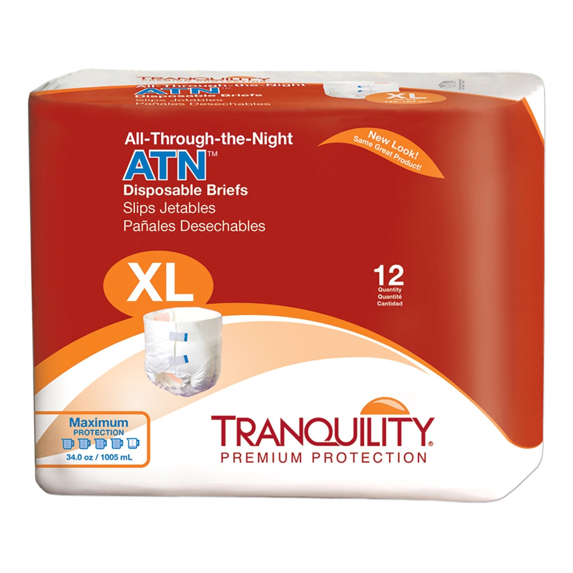 Unisex Adult Incontinence Brief Tranquility ATN X Large Disposable Heavy Absorbency