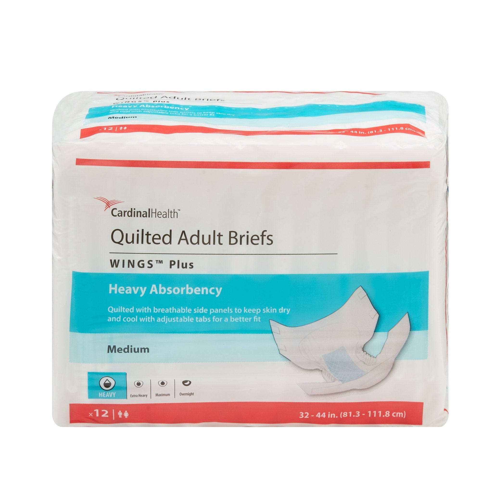 Unisex Adult Incontinence Brief Wings Plus Quilted Medium Disposable Heavy Absorbency