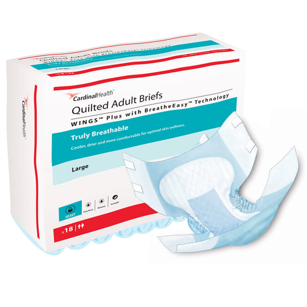 Unisex Adult Incontinence Brief Wings Quilted Plus with BreatheEasy Technology Large Disposable Heavy Absorbency