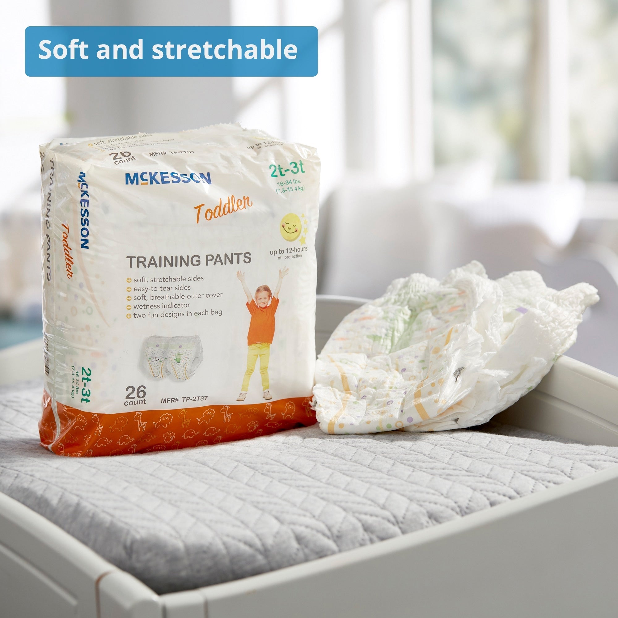 unisex toddler training pants mckesson pull on with tear away seams size 2t to 3t disposable heavy absorbency packaging type case