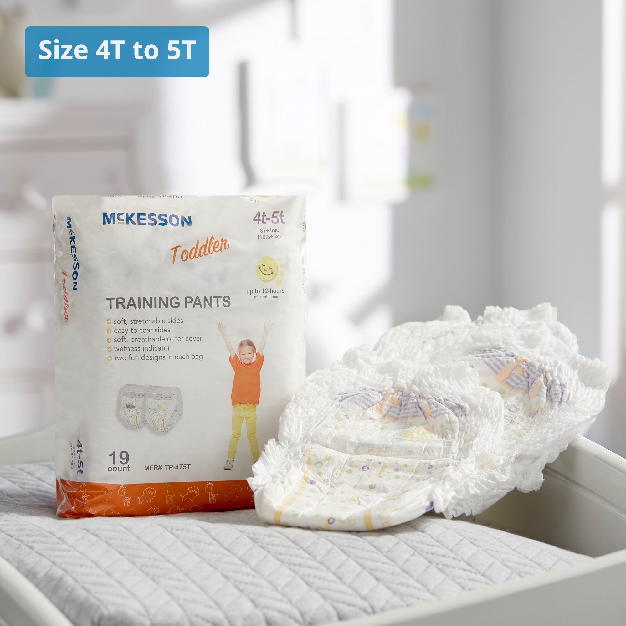 unisex toddler training pants mckesson pull on with tear away seams size 4t to 5t disposable heavy absorbency packaging type case