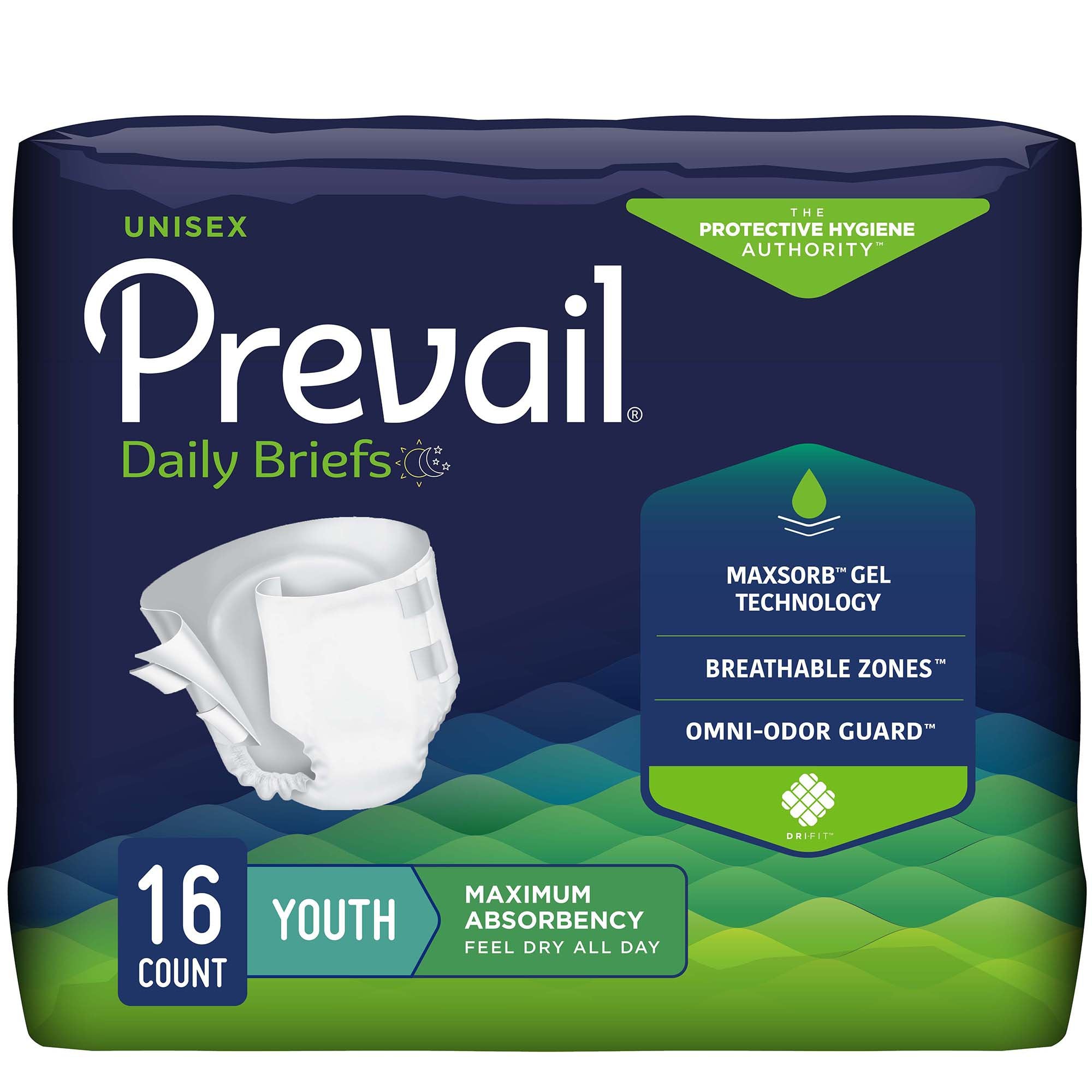 Unisex Youth Incontinence Brief Prevail Daily Briefs X Small Disposable Heavy Absorbency