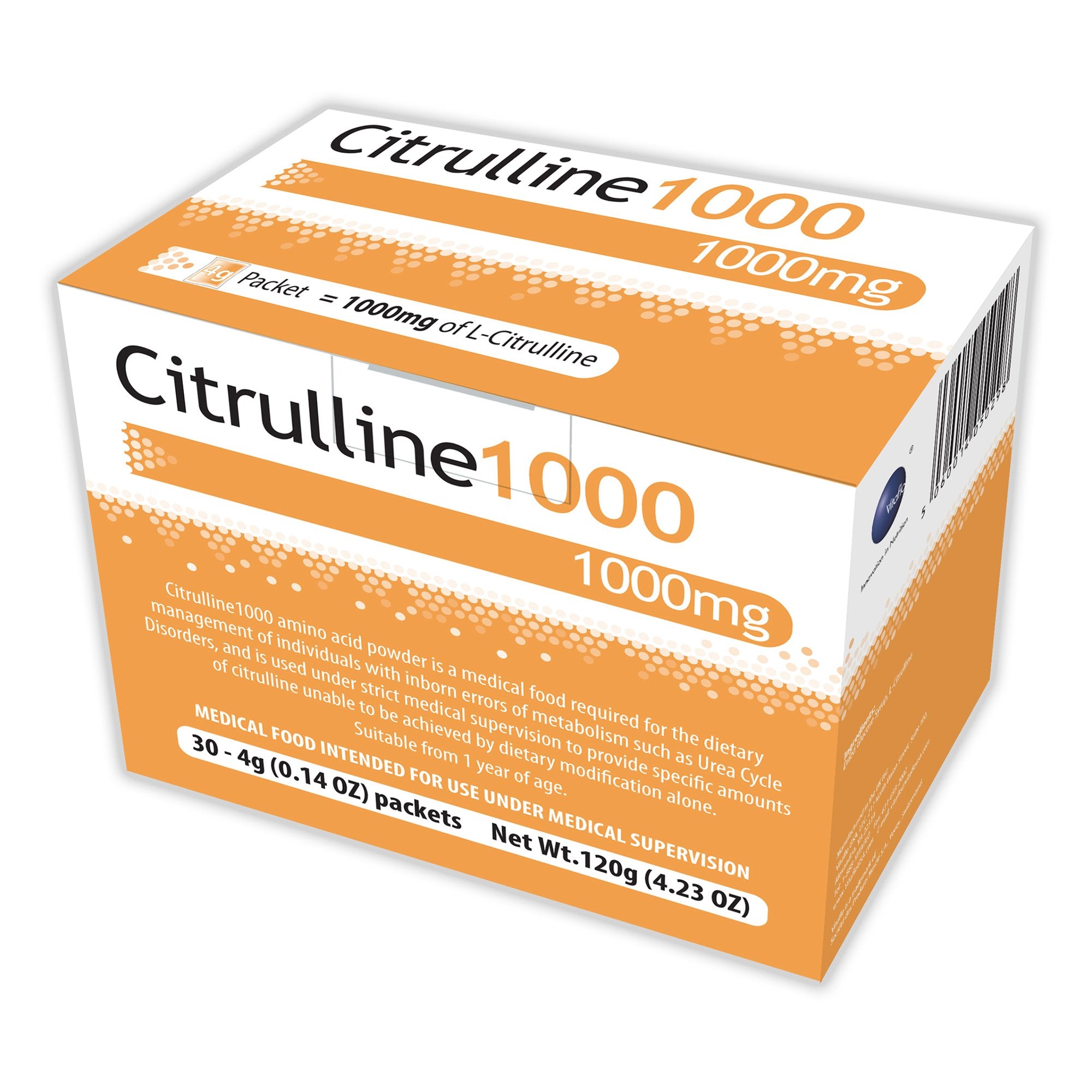 Oral Supplement Citrulline1000 Unflavored Powder 4 Gram Individual Packet, Packaging Type- Box