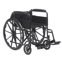 manual wheelchair with fixed full arms and swingaway detachable footrests front angle