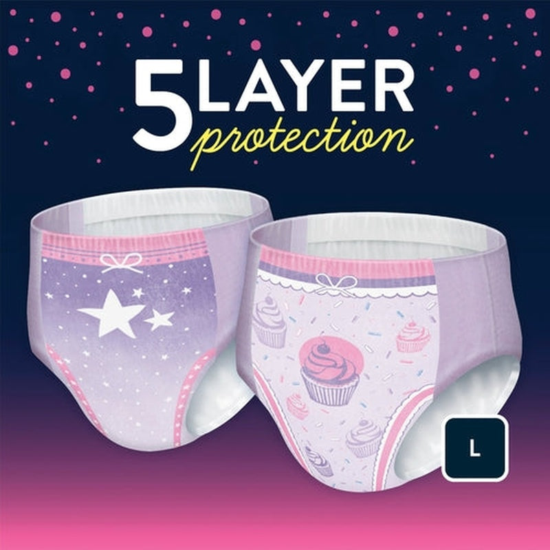 female youth absorbent underwear goodnites pull on with tear away seams large disposable heavy absorbency packaging type case