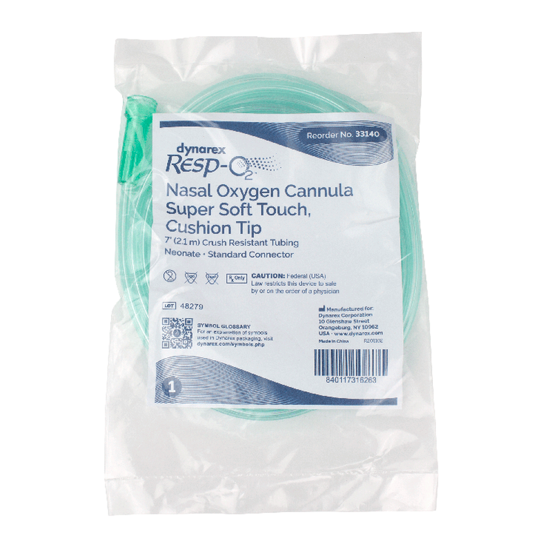 Dynarex Nasal Oxygen Cannulas - Super Soft Touch with Cushion Tip for Enhanced Comfort and Fit - Ideal for Long-Term Use and Respiratory Support