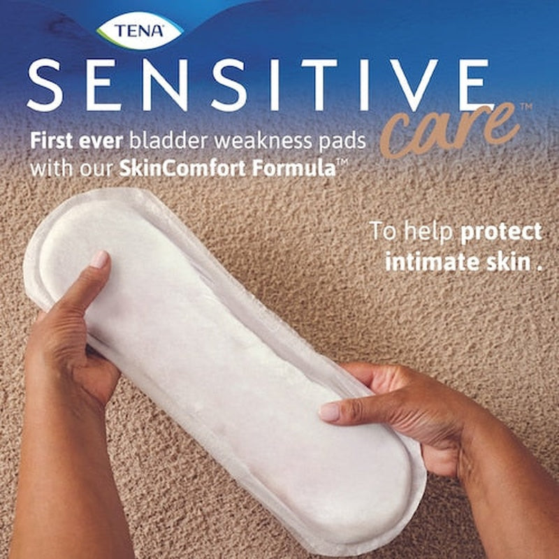 bladder control pad tena sensitive care maximum extra coverage long 15 inch length heavy absorbency dry fast core one size fits most packaging type case