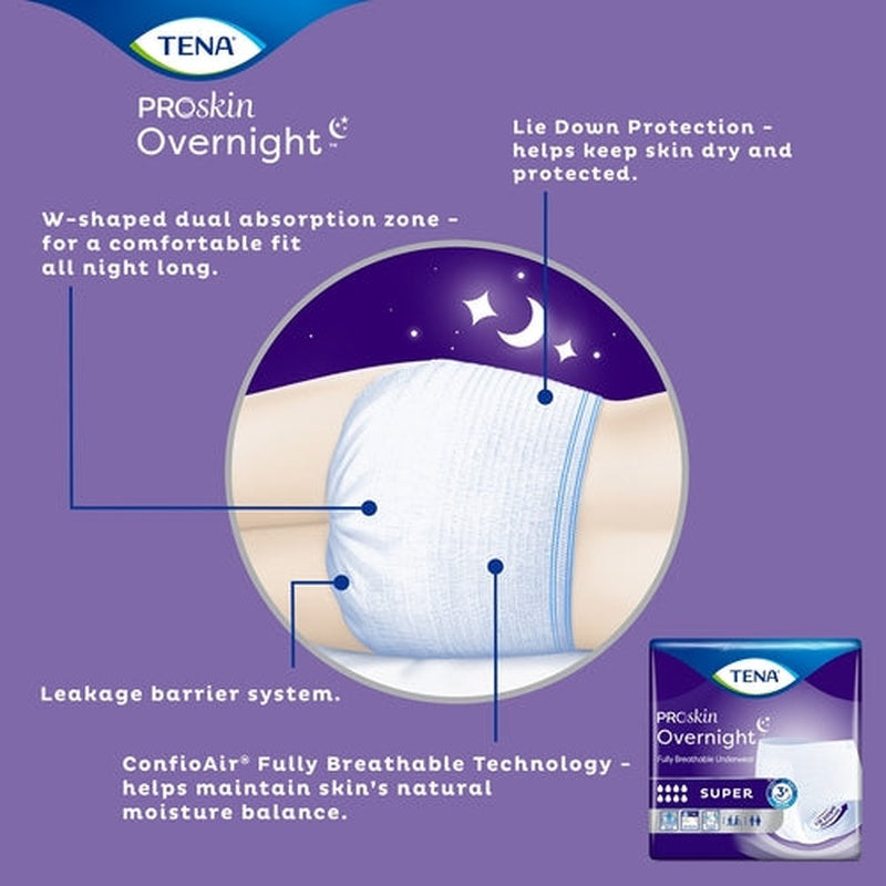 unisex adult absorbent underwear tena proskin overnight super pull on with tear away seams medium disposable heavy absorbency packaging type case