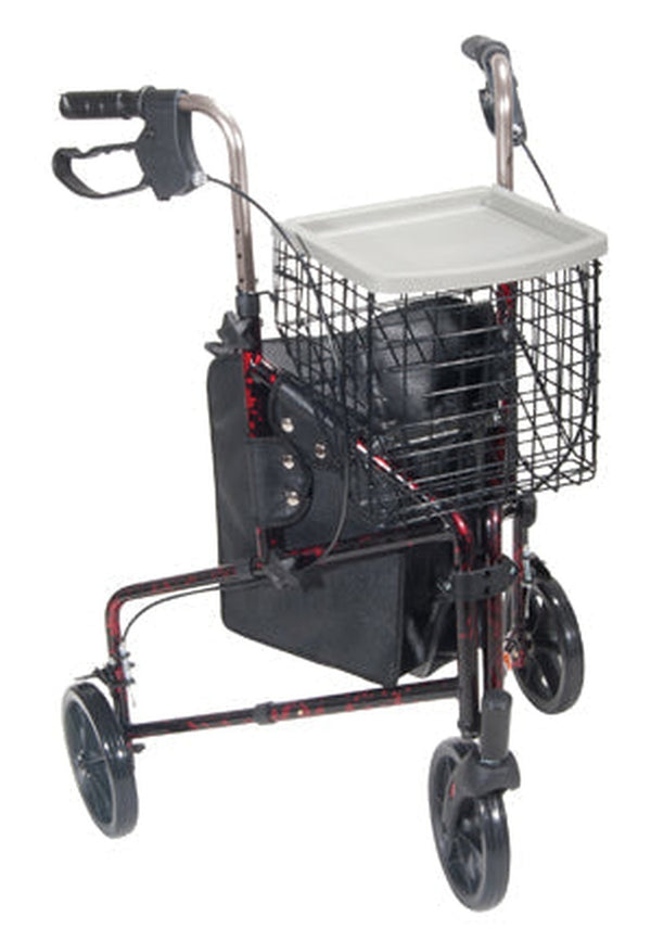 Drive Medical Aluminium Rollator For Seniors and Elders, Wheel size 8inches With Height Adjustable,  Weight Capacity 300lbs Flame Red Color , Foldable, 11048B