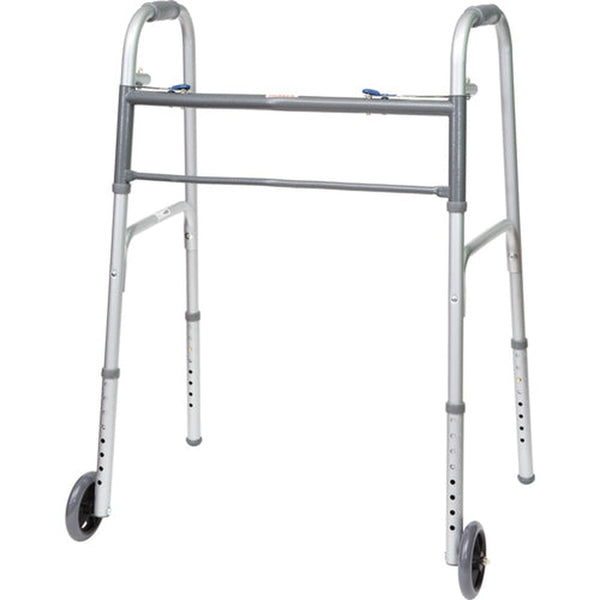 ProBasics Bariatric 2-button Walker Aluminum Lightweight Folding Walker Weight Support-500lbs, Wheel Size-5inch, WKABW2B