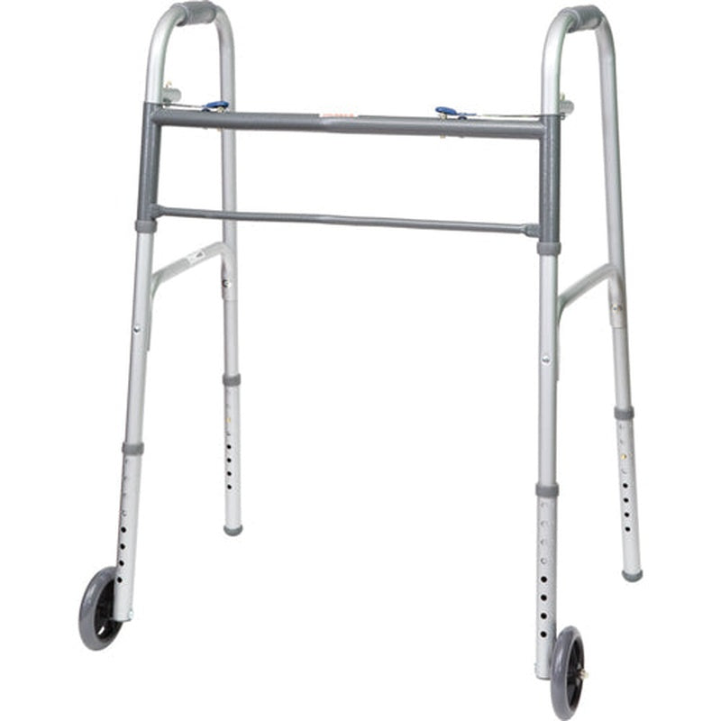 ProBasics Bariatric 2-button Walker Aluminum Lightweight Folding Walker Weight Support-500lbs, Wheel Size-5inch, WKABW2B