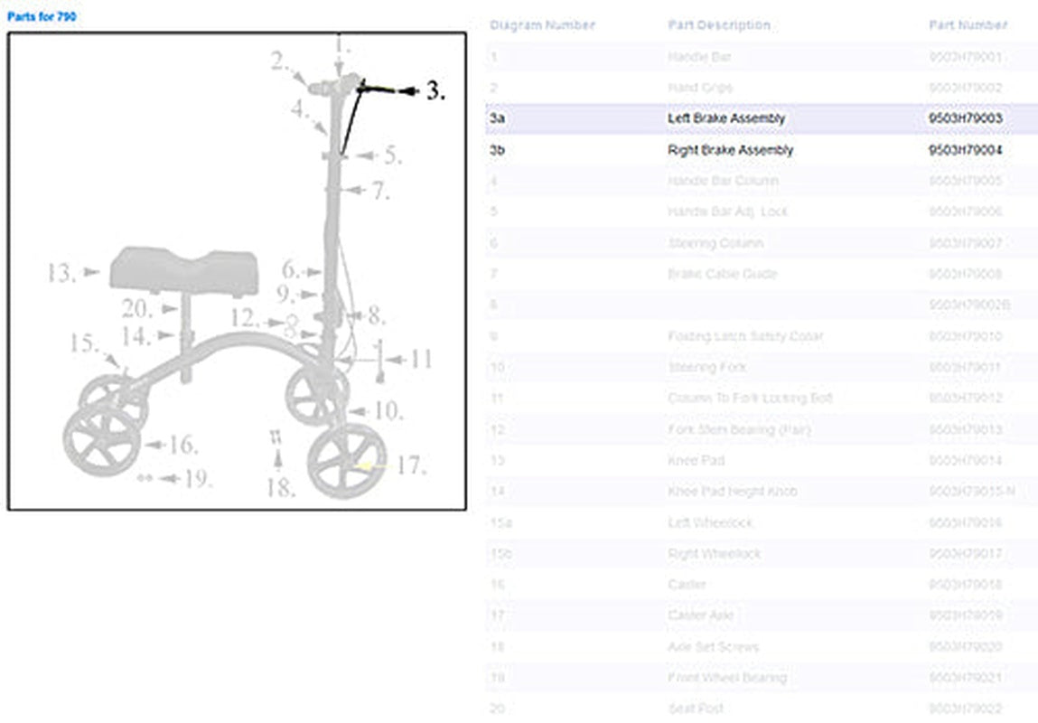 Complete Left Hand Brake For 790 Knee Walker