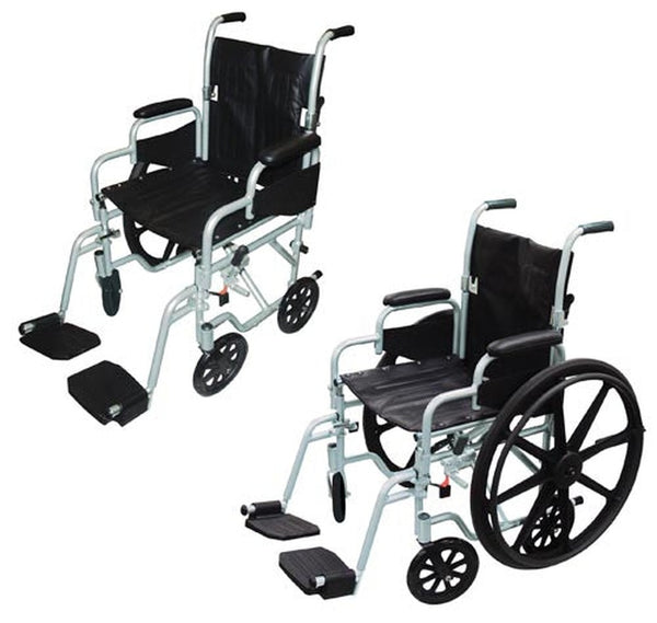 Pollywog Transport Combination Wheelchair with Desk-length removable armrests and Swing Away Footrest ,8" Front 24" rare Wheels ,Carry Pocket On Backrest 250 lbs Weight Capacity  ,TR20A