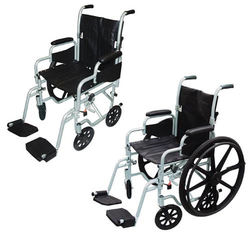 Pollywog Transport Combination Wheelchair with Desk-length removable armrests and Swing Away Footrest ,8" Front 24" rare Wheels ,Carry Pocket On Backrest 250 lbs Weight Capacity  ,TR20A