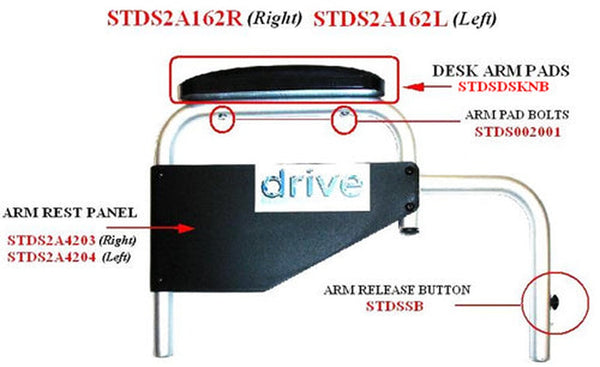 Left Arm Rest Assembly Only For Polywog Rollators