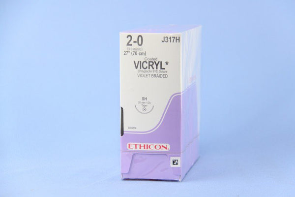 Absorbable Suture with Needle Coated Vicryl Polyglactin 910 SH 1/2 Circle Taper Point Needle Size 2 0 Braided
