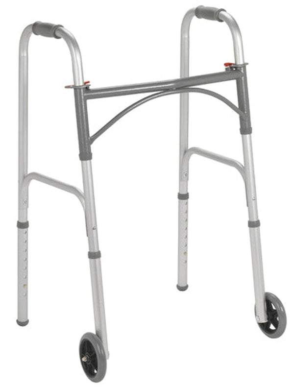 Drive Two Button Aluminum Lightweight Folding Walker Height Adjustment-32Inch - 39Inch, Weight Support-350lbs, Wheel Size-5inch, Width-24Inch, 1051A