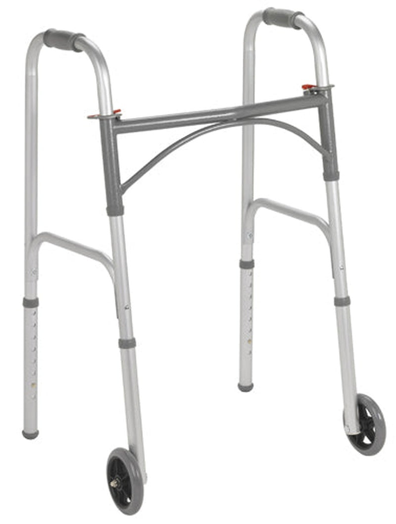 Drive Two Button Aluminum Lightweight Folding Walker Height Adjustment-32Inch - 39Inch, Weight Support-350lbs, Wheel Size-5inch, Width-24Inch, 1051A
