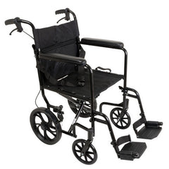 Probasics Expedition Aluminum Transport Wheelchair with Padded full-length permanent armrests and Swing-away Footrests ,12 inch Rear Wheels ,300 lbs Weight Capacity  ,TCA191612BK