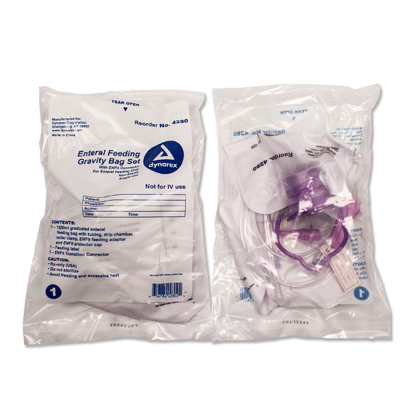 dynarex enteral delivery gravity bag set w enfit connector pack type 30 box per case