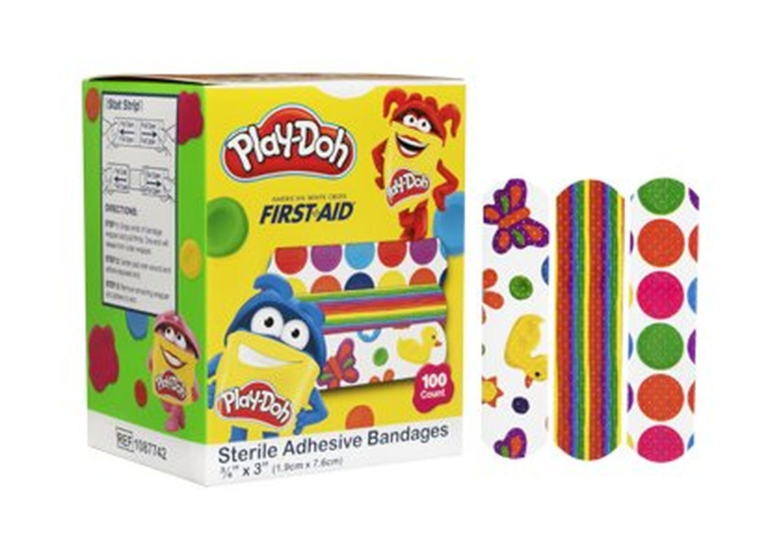 Adhesive Strip American White Cross 3/4 X 3 Inch Plastic Rectangle Kid Design (Play Doh) Sterile