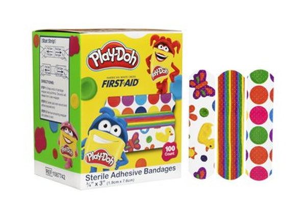 Adhesive Strip American White Cross 3/4 X 3 Inch Plastic Rectangle Kid Design (Play Doh) Sterile