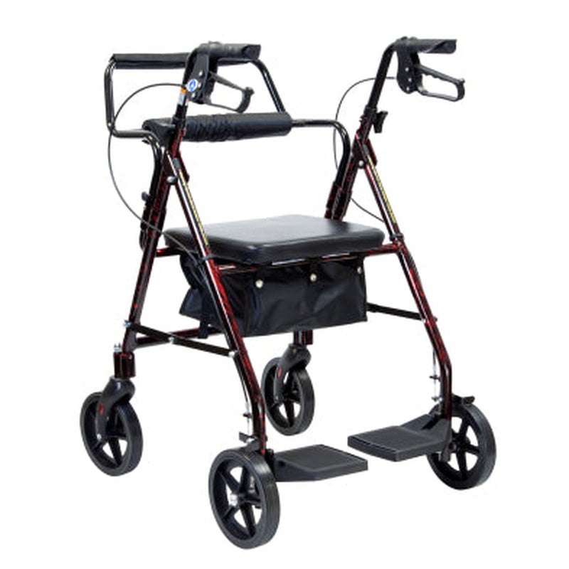 Dynarex 10208 DynaGo Duo Transport Stand up Folding Rollator, 300lbs Capacity Aluminium Red Frame